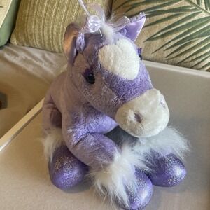 Build a Bear Sparkling Purple/White Plush Horse Pony Heart Glitter Hooves 18"